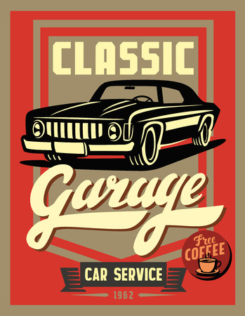 color vector illustration of retro car posterのイラスト素材