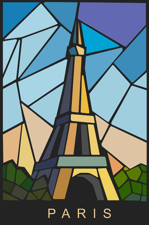 Eiffel tower illustration on color backgroundのイラスト素材