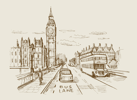 hand drawn landscape of London cityのイラスト素材