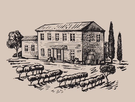 vector village and landscapeのイラスト素材