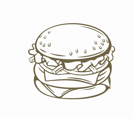 vector outline burger isolated on white backgroundのイラスト素材