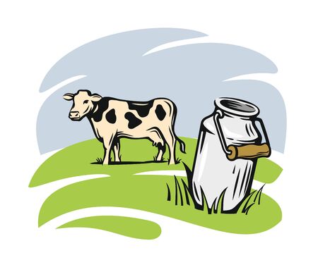 Milk cans with grass country style vector sketch.のイラスト素材