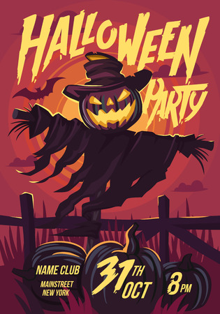 Halloween Scarecrow with a Jack head. Vector illustrationのイラスト素材