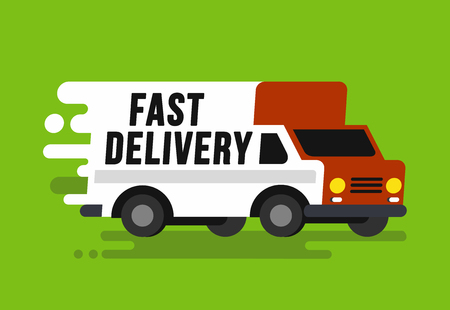 Fast shipping delivery truck in flat style. Vector illustartionのイラスト素材