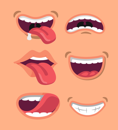 Cute man and woman mouth set. Flat vector styleのイラスト素材