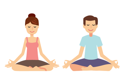 Young couple meditating together.のイラスト素材