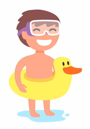 Happy little boy with colorful ring. Vector flatのイラスト素材
