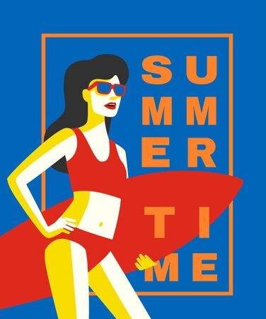 Girl surfer icon.のイラスト素材
