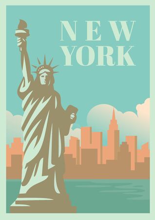NYC and Statue of Liberty with skyscrapers.のイラスト素材