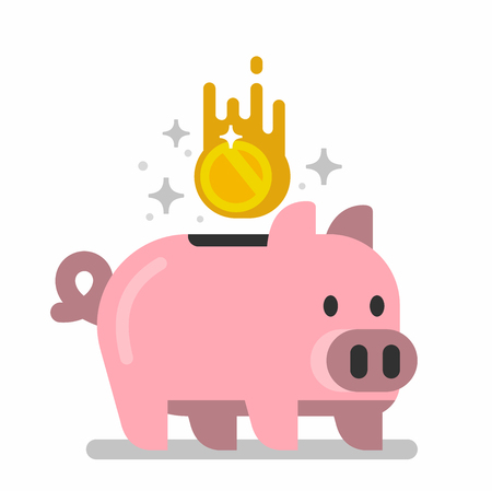 Gold coins raining to Piggy bank.のイラスト素材