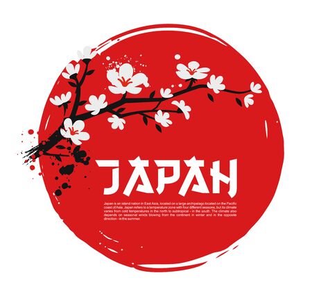 Sakura on red background Vector illustration.のイラスト素材
