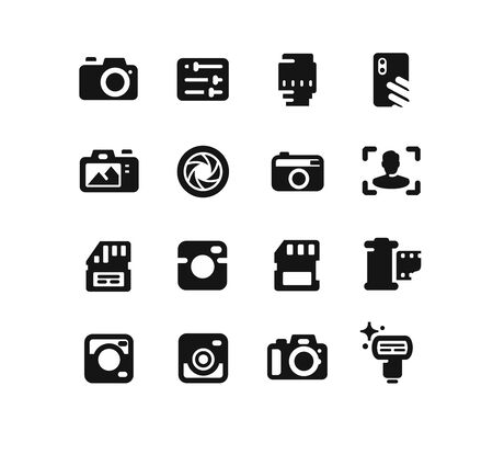 Camera icons on white background. Vector setのイラスト素材