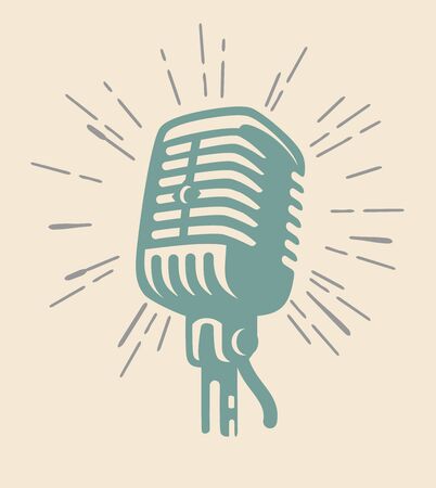 Old microphone on beige background.のイラスト素材