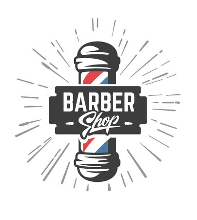 Hairdressing saloon with barber pole. Vector emblemのイラスト素材