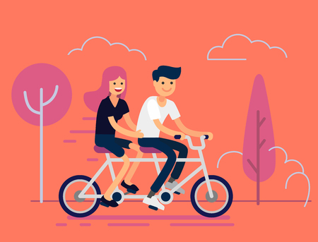 Couple riding a tandem bicycle. Vector illustrationのイラスト素材