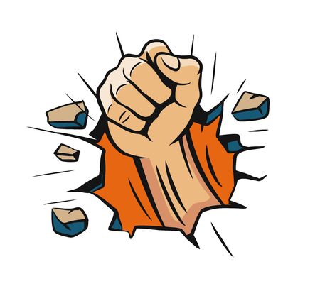 fist hand smashing the wall. Vector illustrationのイラスト素材