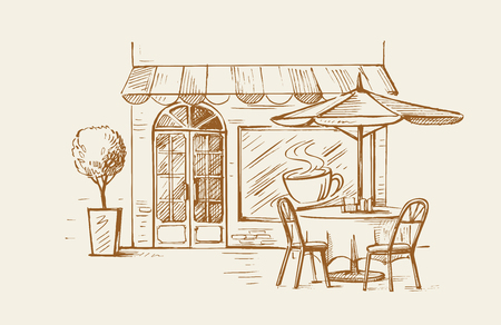 Street cafe in old town vector illustrationのイラスト素材