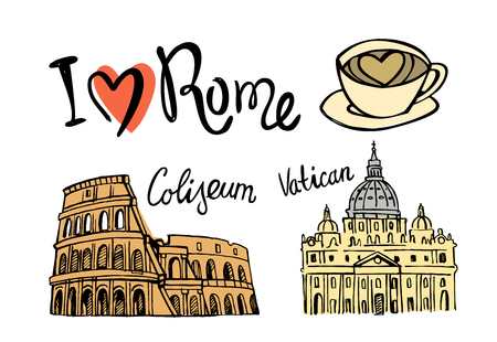 Rome landmark seamless pattern. Hand drawn doodleのイラスト素材