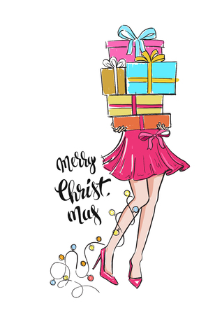 Girl with giftのイラスト素材