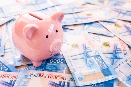 piggy bank with rublesの写真素材
