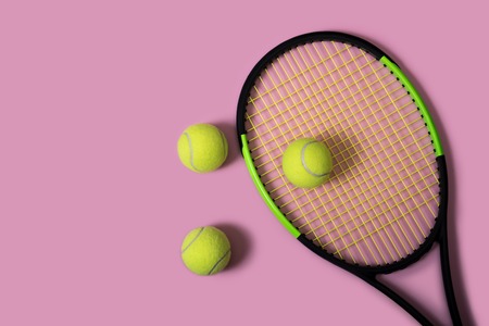 Tennis balls and racketの写真素材