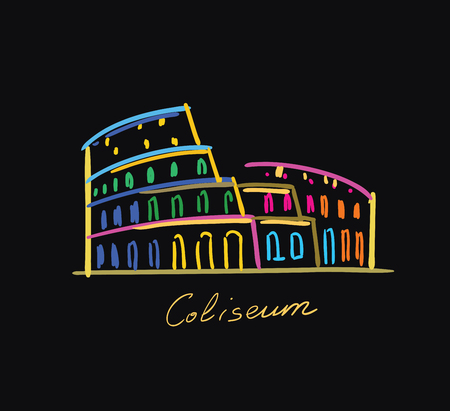 coliseum postcard color on a black backgroundの写真素材