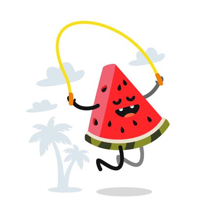 cute watermelon jumping rope outdoorのイラスト素材