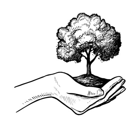 girls holding tree earth illustrationのイラスト素材