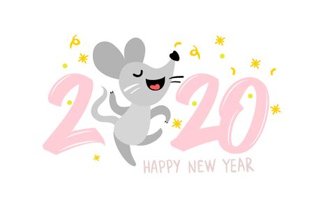 2020 new year and hand written mouse and numbersのイラスト素材