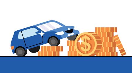 car and golden dollar coins on white backgroundのイラスト素材