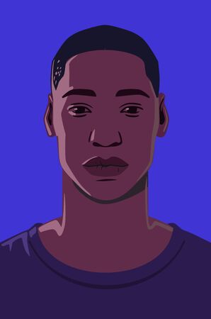 afro man avatar character male face on blueのイラスト素材