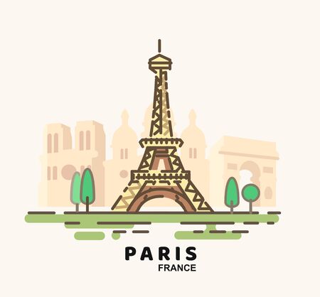 City of Paris in outline style on whiteのイラスト素材