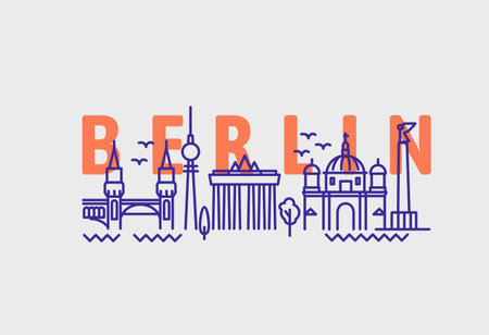 city of Berlin in outline style on whiteのイラスト素材