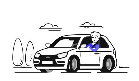 man driving car line styleのイラスト素材