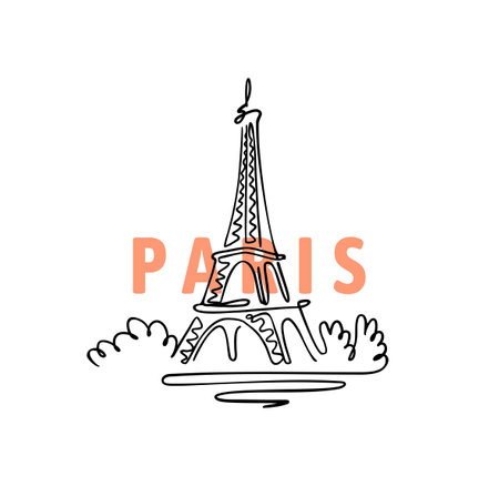 Paris Tower in Outline style with textのイラスト素材