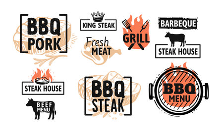 BBQ emblem set for menu and cafeのイラスト素材
