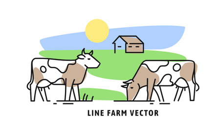 Cow on farm line iconのイラスト素材