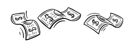 Black and White doodle Dollar Bill. Sketch Hand Made. For business, shopping, sale and financial conceptのイラスト素材