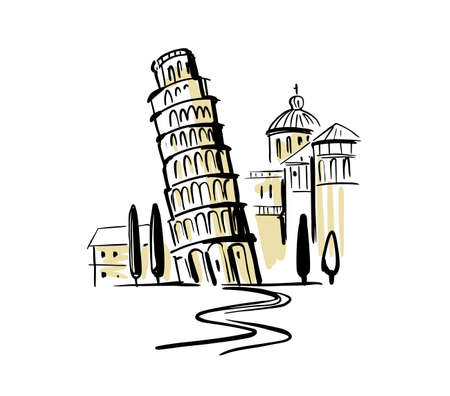 Leaning tower of pisa. Italy hand drawing. Pizansky tower at Miracle field.のイラスト素材