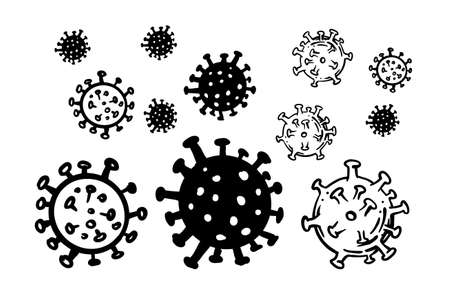 hand drawn corona virus doodle style. COVID-19 symbol. Concept drawing coronavirusのイラスト素材