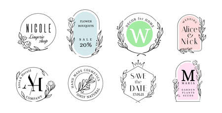 Vector hand drawn wreaths frames. Leaf with flowerのイラスト素材