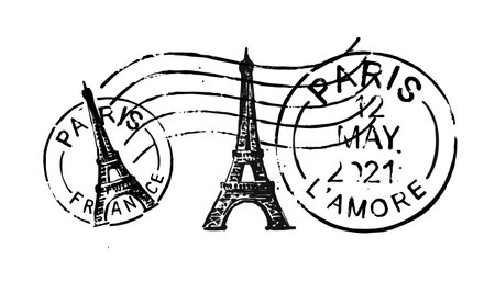 Postal vintage stamps Paris - France. Vector grunge rubber with Eiffel Towerのイラスト素材