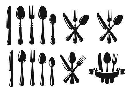 vector Spoon Knife And Fork black.のイラスト素材