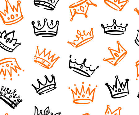 Seamless vector pattern with Various doodle crowns.のイラスト素材