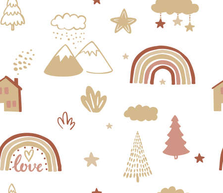 Boho vector seamless Rainbow Pattern Kidsのイラスト素材