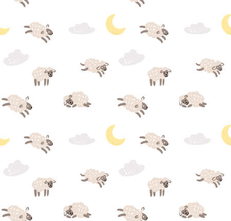 Seamless sheep cartoon pattern. Sweet dreamsのイラスト素材