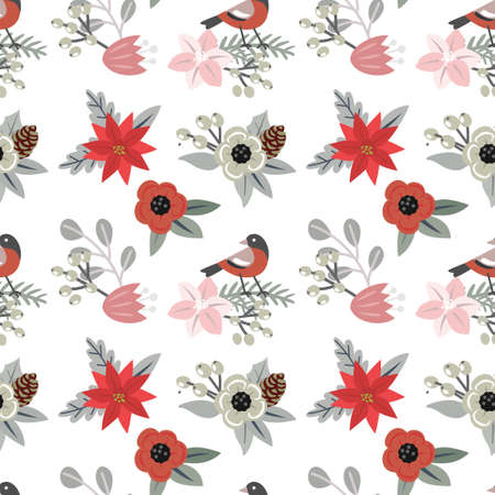 Christmas flowers bouquets seamless patternのイラスト素材