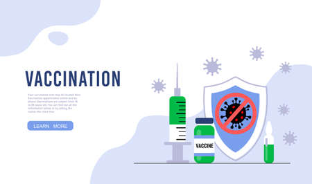 Time to vaccinate. Landing page template vector. Syringe injectionのイラスト素材