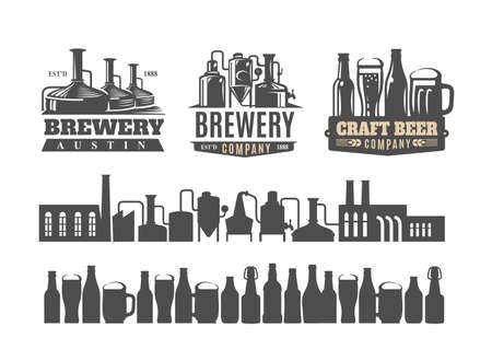 Brewery beer badges. Emblems, hop lager and pub badge set.のイラスト素材