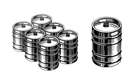 Beer Metal Barrel vector. Keg Sketch.のイラスト素材